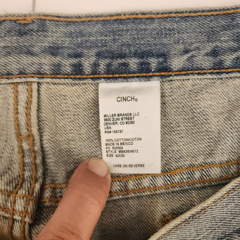 D29 Cinch Mens Relaxed Fit White Label Light Wash Jeans MB92834012 Size 42x34 - Picture 3 of 9